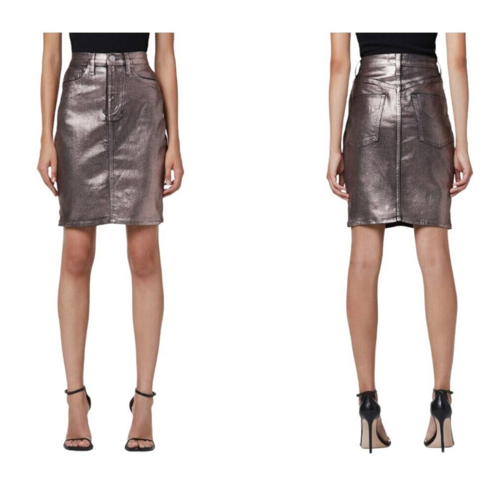 Hudson Centerfold High Rise Denim Skirt Champagne Gray Size 25 NWOT $195 MSRP